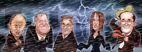 Swimming not drowning?: (l-r) John Cryan, UBS; Chris Lucas, Barclays; John Gerspach, Citigroup; Ruth Porat, Morgan Stanley; Chuck Noski, Bank of America