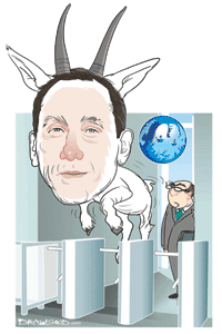 "Paul Idzik leapt like a mountain goat over a Barclays security barrier to prove that there was no security"