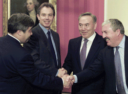 UK prime minister Tony Blair introduced Richard Evans to Kazakhstan’s president Nursultan Nazarbayev at the start of the decade. Left to right: Foreign minister Yerlan Idrisov, Blair, Nazarbayev and Evans