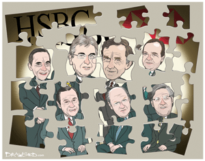 There are a lot of moving pieces in the HSBC senior management jigsaw and I will watch with interest how the story plays out over the next few years  (Clockwise from top left: Flockhart, Geoghegan, Green, Gulliver, Thornton, Flint, Robertson)