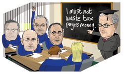 Eighteen months ago, the chief executives of major financial firms were revered. Now these men are reduced to squirming schoolchildren who’ve been caught stealing from the communal cookie jar