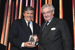 Josef Ackermann receives his lifetime achievement award from Euromoney’s chairman, Padraic Fallon