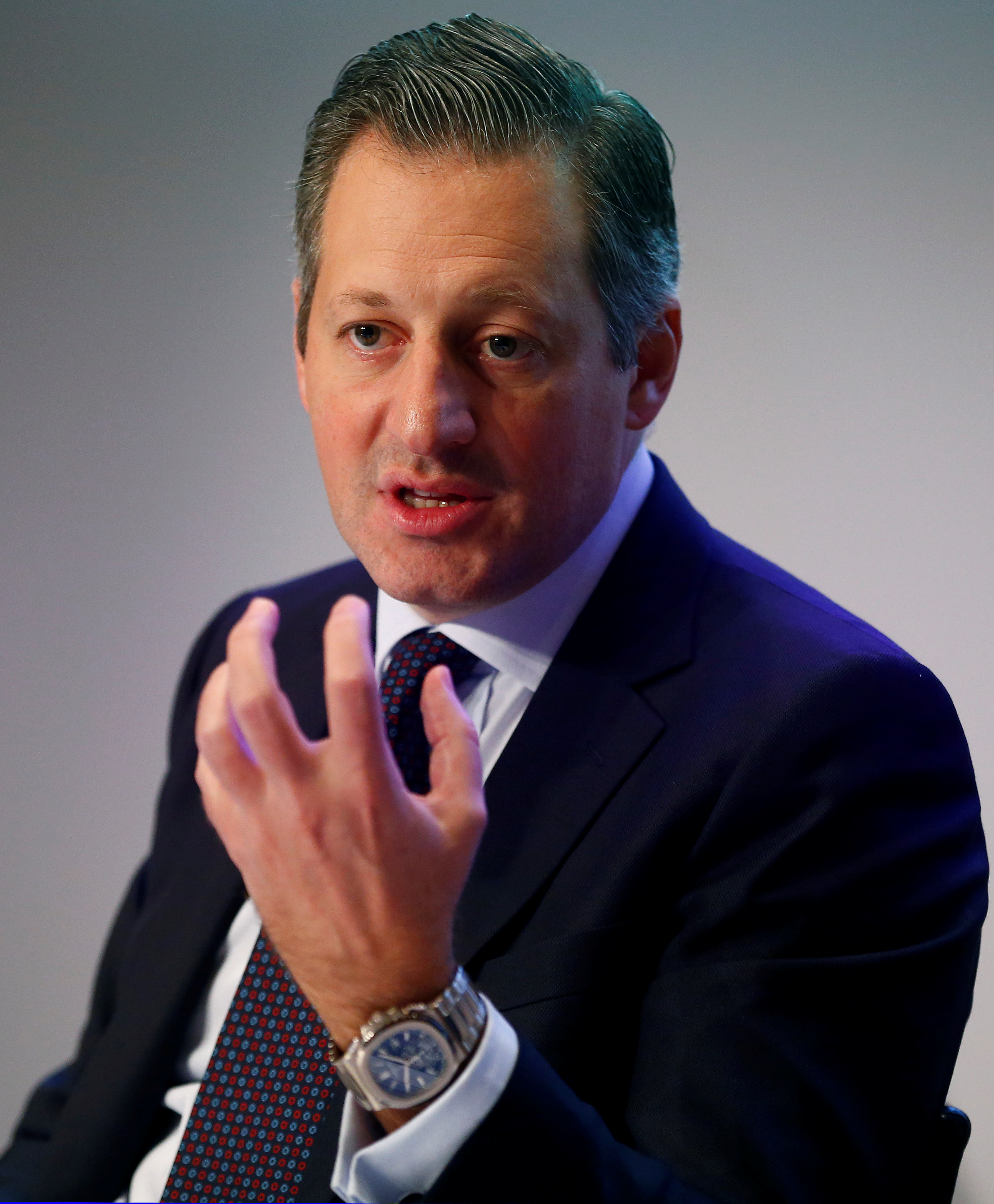 CEO Collardi of Swiss private bank Julius Baer addresses news conference in Zurich